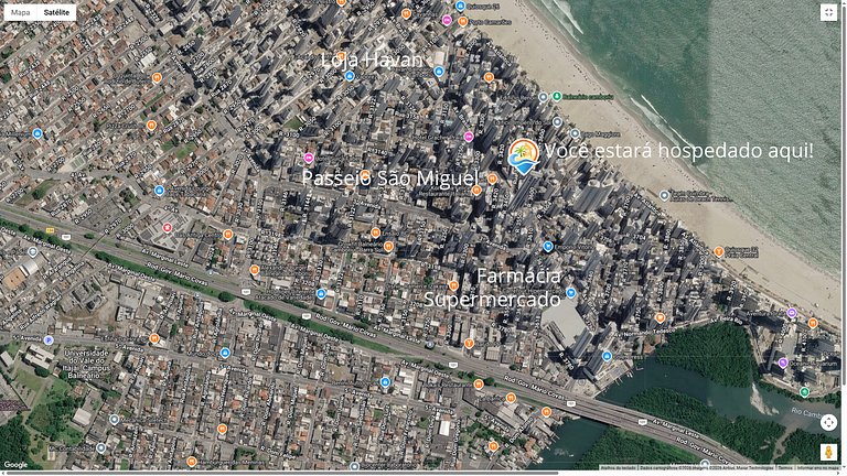 Apto 2 Quartos, Ar, garagem e Praia Central a Pé